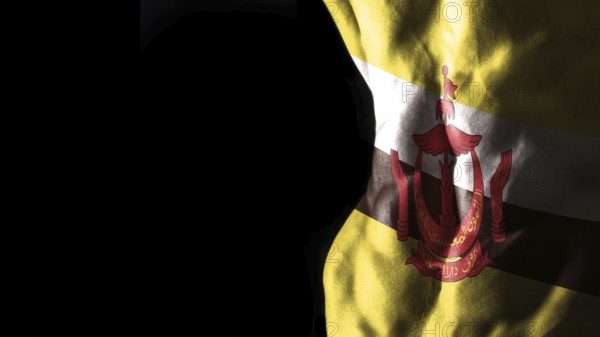 Brunei flag on abs muscles national sport workout, bodybuilding concept, black background
