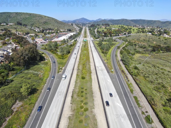 Aerial view of highway, freeway road with vehicle in movement. California, USA