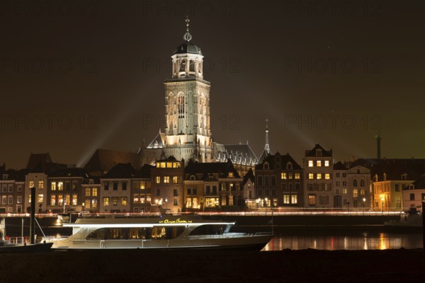 Illuminated skyline of the city of Deventer in the center of the Netherlands because of a special Charles Dickens weekend