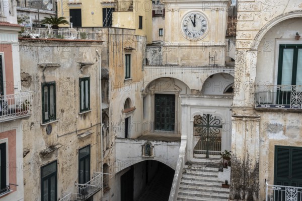 Traditional Italian houses in the town of Atrani at the Amalfi Coast, Southern Italy
