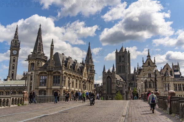 Saint Michael's Bridge, a stone arch bridge over the River Leie in Ghent, Belgium