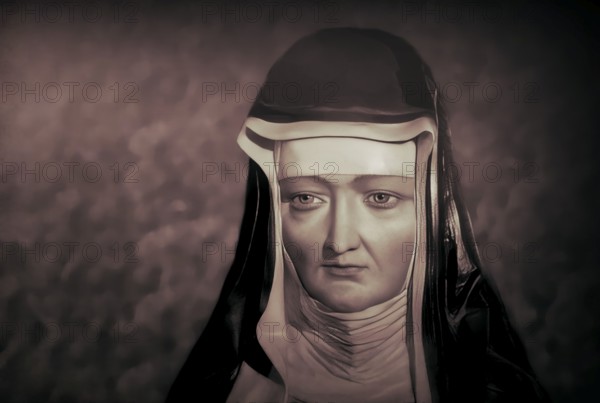 Figure of Hildegard of Bingen, Sibyl of the Rhine, 1098 – 1179, German Benedictine abbess and polymath, digitally edited