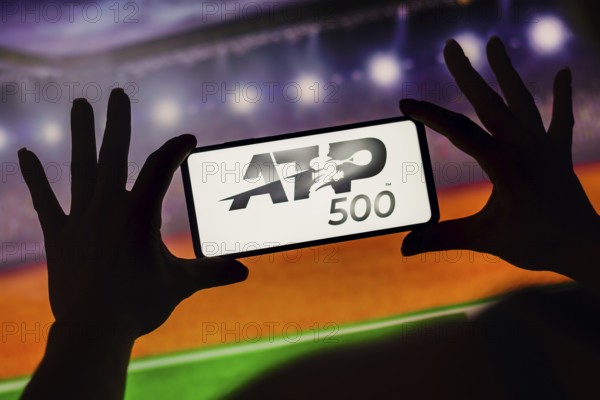 In this photo illustration, the ATP 500 (ATP World Tour 500) logo is displayed on a smartphone screen