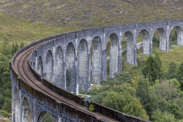 Glenfinnan railway viaduct, known from Harry Potter, Glenfinnan, Highlands, Scotland, Great Britain