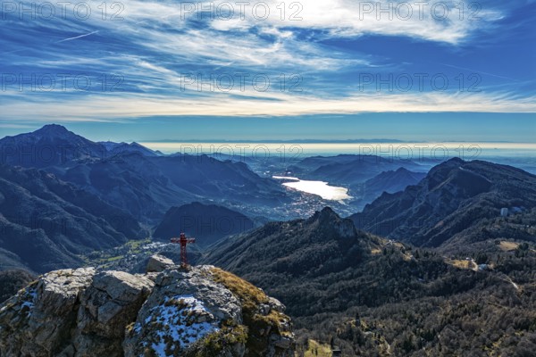 Landscape view of Valsassina and Lake Como from Fiorini Tower in Valsassina