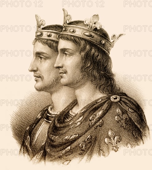 Louis the Younger or Louis III, 830/835-882, King of Saxony, and his elder brother Carloman, Carloman de Bavière, Karlmann or Karlomannus, c. 830-880, King of Bavaria