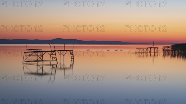 Panorama of Lake Balaton at sunrise near Balatonfenyves