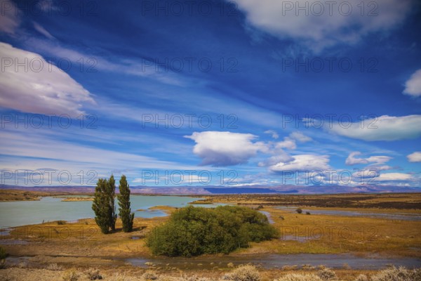 Argentine Patagonia in February. Yellow flat scorched desert with shallow lakes