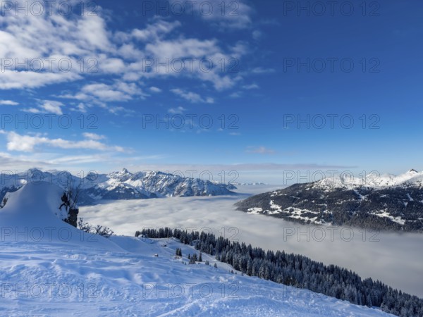 Snow-covered winter landscape in the Silvretta Montafon ski area in Vorarlberg, Austria