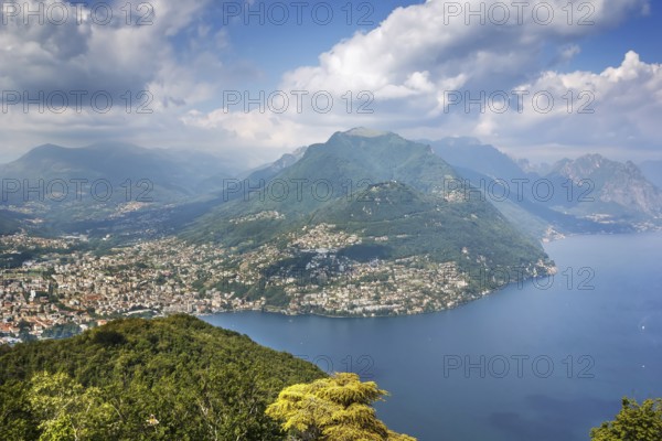 View of Monte Bre mountain Lake Lugano from Monte San Salvatore, Switzerland