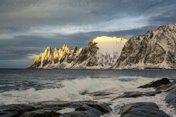 Beautiful winter landscape scene in Steinfjord and mountain in background in Northern Norway. unset or sunrise in Mountains And Fjords