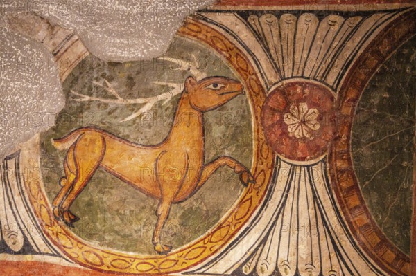 Rampant deer, Abse of Santa María de Taüll, 12th century, Church of Santa María de Taüll, Boí Valley, MNAC, Barcelona, ??Catalonia, Spain