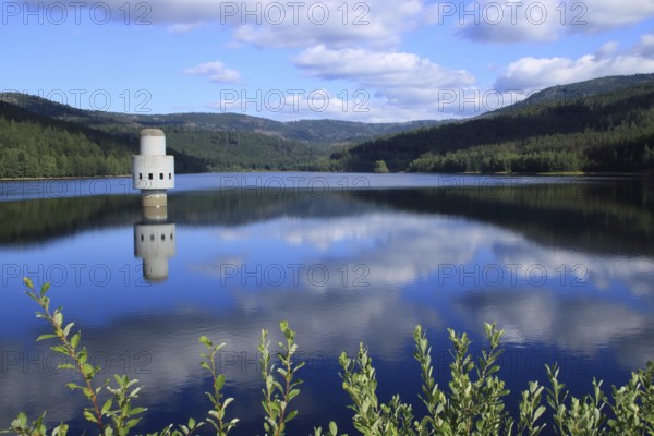 View of the Frauenau drinking water reservoir in the Bavarian Forest