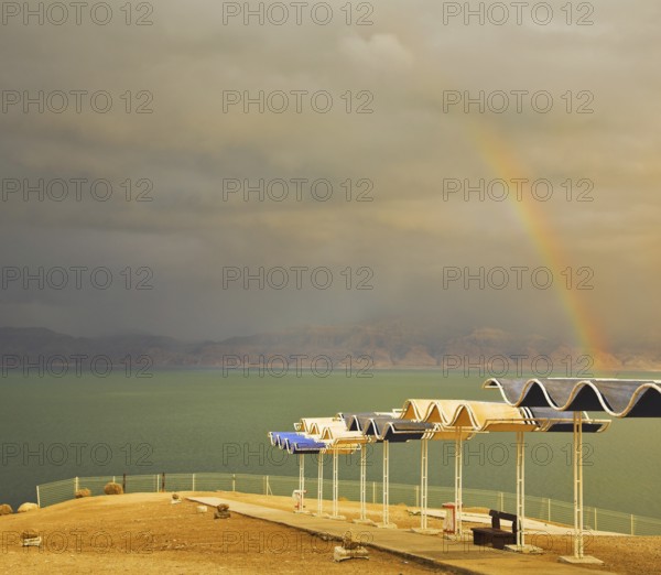 Magnificent rainbow during a spring thunder-storm on the Dead Sea
