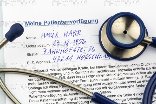 A living will in German. Instructions for the doctor or hospital in the event of a terminal illness. Austria