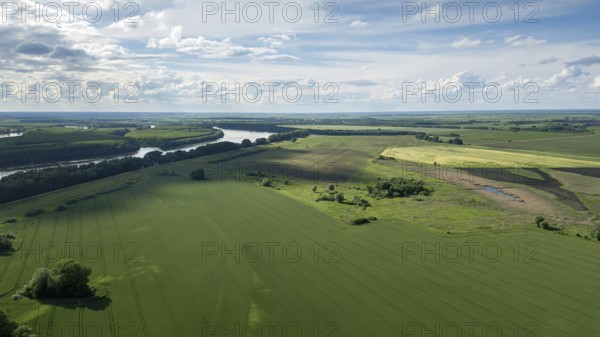 Aerial view of agricultural fields. Countryside, Agricultural Landscape Aerial view