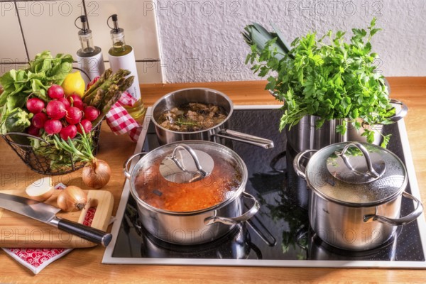 Cooking pots on the stove