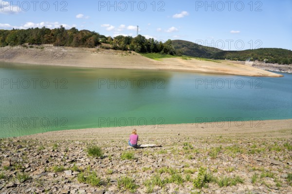 Lake Edersee at low tide, Hesse, Germany