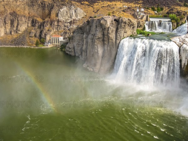 Spectacular aerial view of Shoshone Falls or Niagara of the West with rainbow reflected in the water, Snake River, Idaho, United States