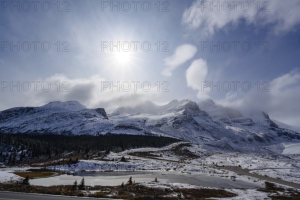 Beautiful autumn landscape scene in mountain in background in National Parkwest Canada