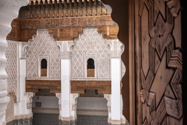 MARRAKECH, MOROCCO, APRIL 18, 2023, Famous Madrassa Ben Youssef in the medina of Marrakech