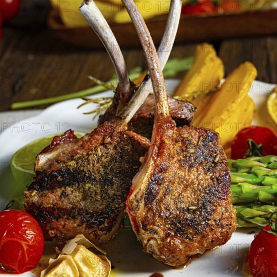 Lamb shanks marinated in herbs with green asparagus and lime