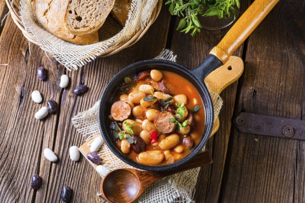 Delicious bean stew with sausage and potato