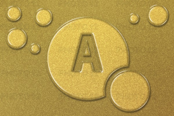 Vitamin A health Symbol, vitamin Concept, Retinol, Retinal, beta carotene, gold background
