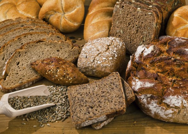 Several different types of bread. Healthy nutrition through fresh baked goods. Austria