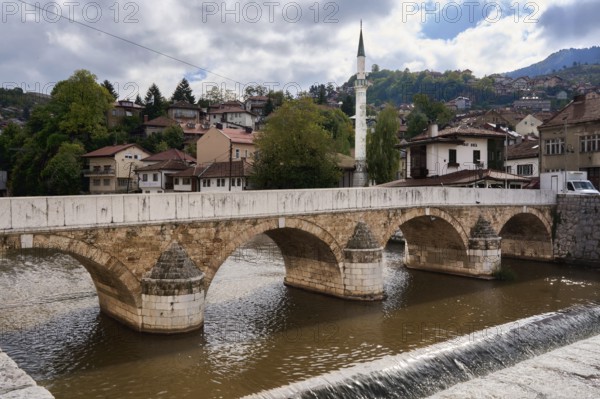 Šehercehaja Bridge, Šeher Cehaja Bridge, over the Miljacka River, Sarajevo, Bosnia and Herzegovina