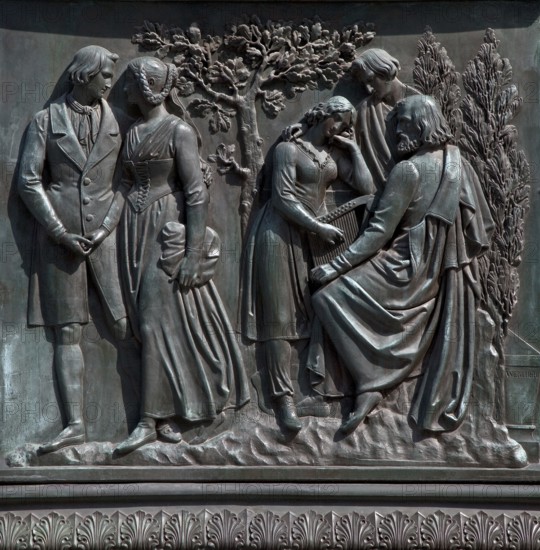 1844 by Ludwig Michael von Schwanthaler, bronze relief on the plinth with figures from Goethe's plays