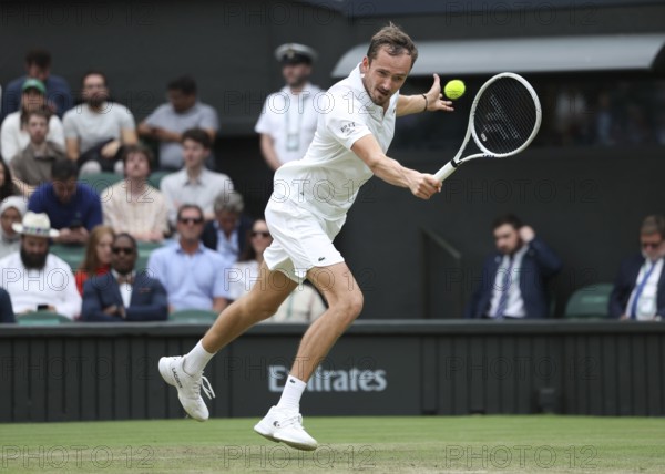 Russian tennis player Daniil Medvedev in action at the 2024 Wimbledon Championships, London, England, United Kingdom