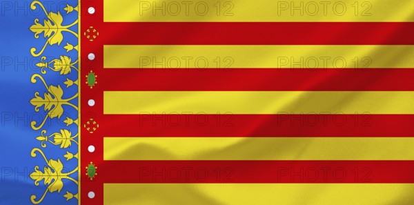 The flag of Valencia, Spain, Europe, EU, Studio