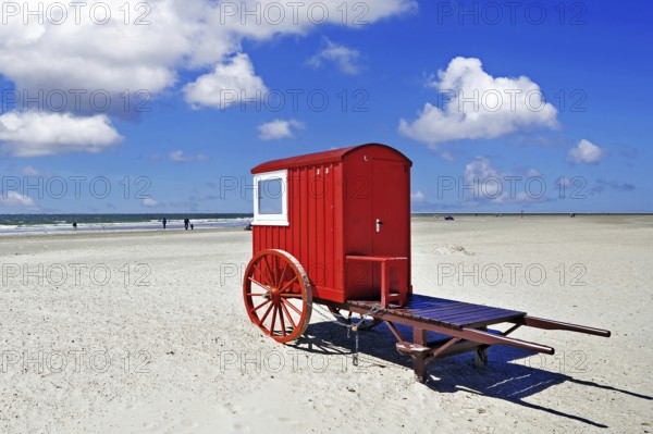 Red bathing cart on the beach of the island of Borkum, island of Borkum, East Frisia, Federal Republic of Germany