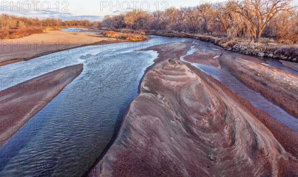 Winter sunset over South Platte River in eastern Colorado