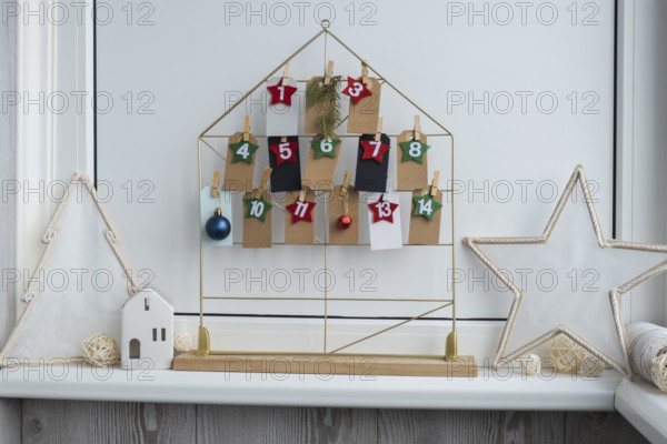 Step by step instruction of making handmade Christmas advent calendar. Creative craft homemade decor. New year celebration. Winter holidays