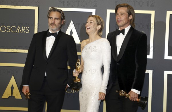 Joaquin Phoenix, Renée Zellweger and Brad Pitt at the 92nd Academy Awards, Press Room held at the Dolby Theatre in Hollywood, USA on February 9, 2020