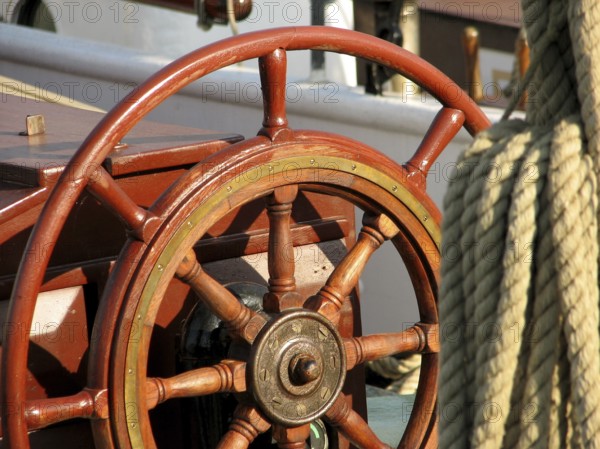 Steering wheel on a traditional sailing ship