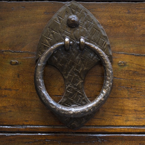 Close up of rustic old door in Spoleto, Italy