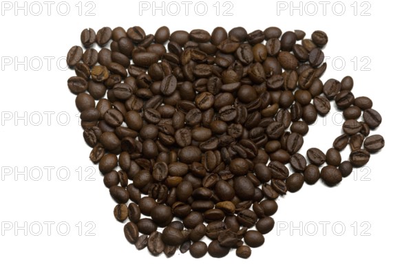 Silhouette of a cup of coffee beans. Isolate on white background