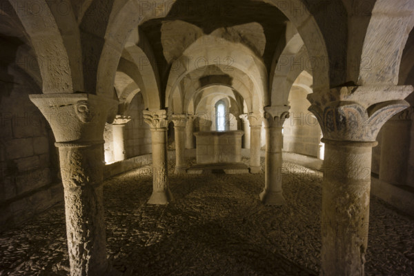 Cripta, iglesia romanica, de San Martín de Tours, consagrada en 1156, San Martin de Unx, comunidad foral de Navarra, Spain