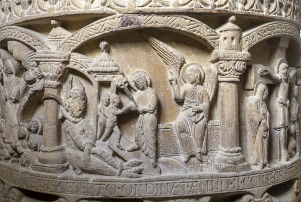 Freckenhorst, Collegiate Church of St Boniface, Romanesque baptismal font, 1st half of the 12th century, Christui's descent into the underworld