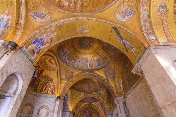 The mosaic decoration art of the interior of St Mark's Basilica, the cathedral church of Venice, Italy