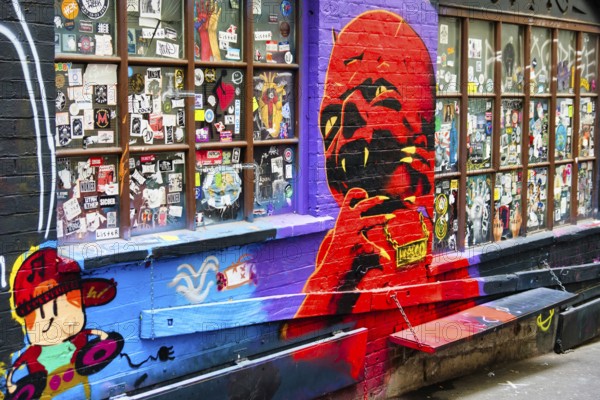 Colourful street art on AC/DC Lane, Melbourne, Victoria, Australia