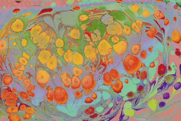 Beautiful abstract art of Ebru marbling painting techniques on water with acrylic paints