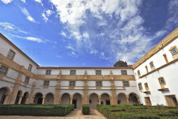 Beautifully preserved castle - palace of the Templars. Courtyard surrounded by galleries. Portugal, Tomar