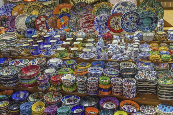 Colorful ceramics for sale on the Grand Bazaar at Istanbul