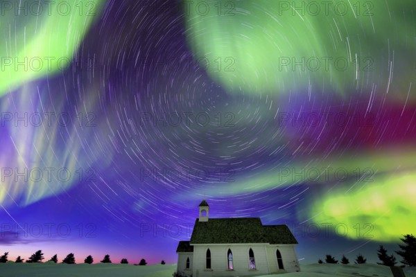 Aurora Northern Lights Saskatchewan Canada Country Church