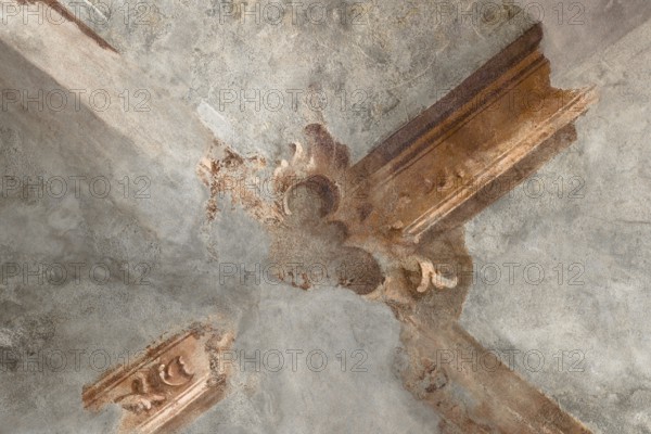 Antique ceiling of a church decorated with fresco vaulted