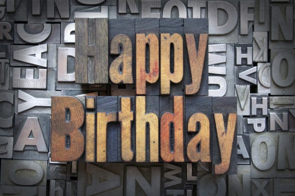 Happy Birthday written in vintage letterpress type